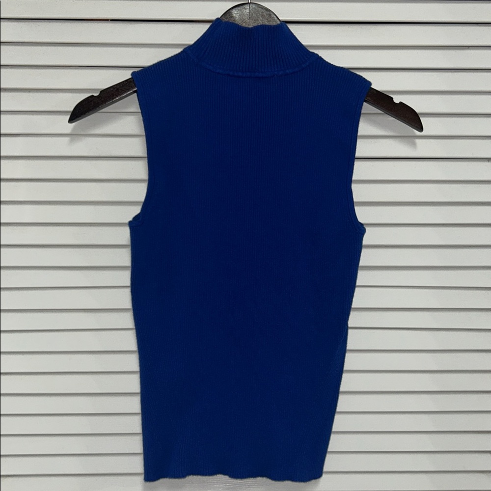 DKNY Sleeveless Mock Neck Ribbed Tank - Cobalt Blue - Picture 2 of 3